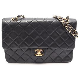Chanel Black Medium Classic Lambskin Double Flap Nero