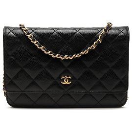 Chanel Black CC Quilted Caviar Wallet on Chain Black