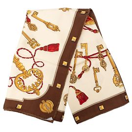 Sciarpa in seta Hermès Brown Les Cles 90 Marrone Beige