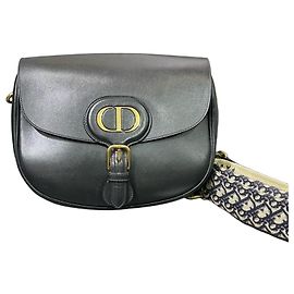 Christian Dior Black Leather Saddle Bag with CD Clasp Black