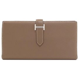 Cartera larga Hermès Bearn Soufflé Gris pardo