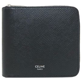 Céline Cartera de cuero negro de doble pliegue Celine Negro