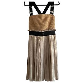 D&G Robe plissée en mélange de lin beige Noir Beige
