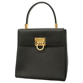 Sac à main en cuir Gancini Salvatore Ferragamo Noir