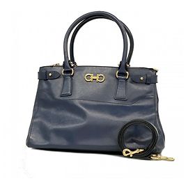 Borsa a mano in pelle Gancini Salvatore Ferragamo blu navy Blu navy