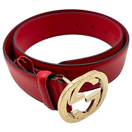 Gucci Leather Belt Interlocking Buckle Red