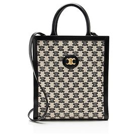 Céline Celine Triomphe Canvas Cabas Vertical Small Tote Black