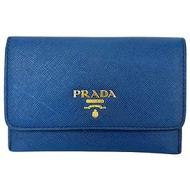 Prada Saffiano Leder Kartenetui Blau Blau