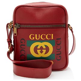 Messenger de couro com logo Gucci Vermelho