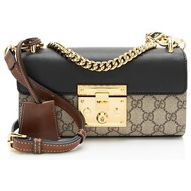Mini bolsa de ombro Gucci GG Supreme Padlock Marrom Bege