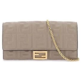 Fendi Baguette Napa Leather Continental Wallet With Chain Grey