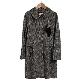 LANVIN en Bleu Tweed Coat with Corsage Black Other