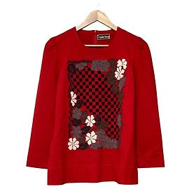 Autre Marque Strickpullover mit Blumenstickerei Toyoko Saito Rot
