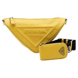 Prada Bolsa de ombro e bolsa transversal em couro amarelo com logotipo triangular Amarelo