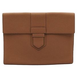 Delvaux Clutch Pouch Unissex de Couro de Bezerro Marrom Camel Marrom