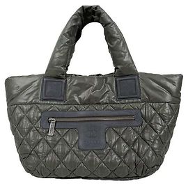 Chanel Bolsa Tote Coco Cocoon Reversible Quilted Nylon Vintage Top Handle Khaki Marrom