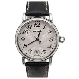 Montblanc Relógio masculino de aço com mostrador de quartzo estrelado e pulseira de couro Preto
