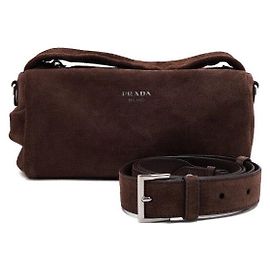 Prada Brown Suede Lettering Initial Logo Tote Bag and Shoulder Bag Brown