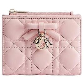 Dior Lady Dalia Wallet Suede Pink Cannage Lambskin Pink