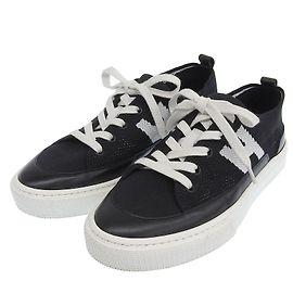 Hermès Hermes Leder Strick-Sneaker Schwarz Weiß