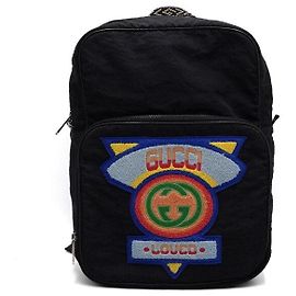 Gucci Interlocking GG Logo Embroidered Black Fabric Unisex Backpack Black