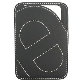 Hermès Charcoal Gray Card Holder Brown