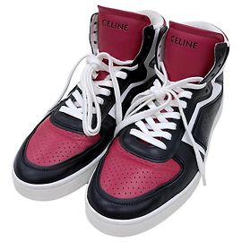 Céline Leather High-Top Sneakers Red Red