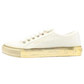 Salvatore Ferragamo Sneakers TULLY in pelle bianca e oro metallizzato da uomo Bianco