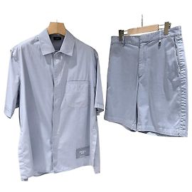 Fendi Conjunto de camiseta de manga curta e shorts de algodão com patch de Logo Azul