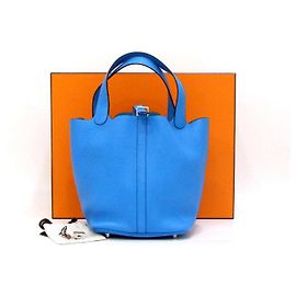Hermès Picotan Blue Tote Bag mit silberner Hardware Blau