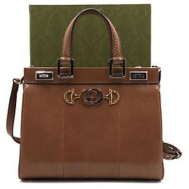 Gucci Brown Python Jumi Small Top Handle Tote Bag and Shoulder Bag Brown