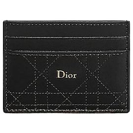 Dior Trianon Freesia Card Holder Black Flat Cannage Lambskin Black