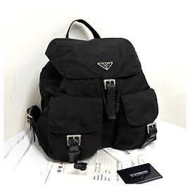 Prada Mochila de Nylon Triangle Logo Médium Preto Preto