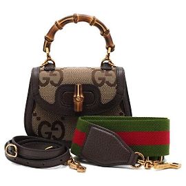 Gucci Mini bolsa de mão Jumbo GG Bamboo Top Handle Mini Tote Bag Shoulder Bag Marrom