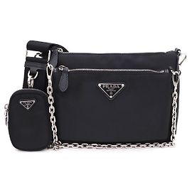 Prada Bolsa de Ombro com Corrente e Crossbody Preto