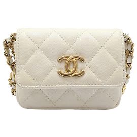 Chanel Mini-Gürteltasche Caviar mit CC-Logo Weiß