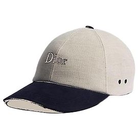 Dior Riviera Cap Ecru Navy Blue Cotton Blend Canvas Blau