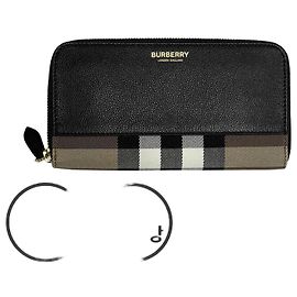 Burberry Zipper Long Wallet Around Canvas Black Black