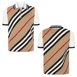 Burberry Kids Icon Stripe Wool Blend Short Sleeve Polo Knit Orange