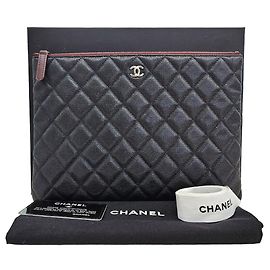 Chanel Caviar New Medium Silver-Tone Clutch Series Black