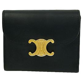 Céline Black Shiny Calfskin Triomphe Small Flap Wallet Black