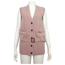 Gucci Colete de malha para mulher com decote em V e cinto Rosa