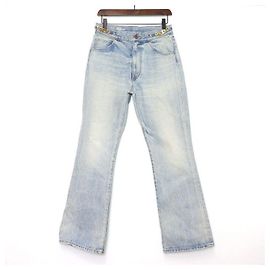 Céline Pantalones vaqueros con decoración de logotipo de cadena dorada Jeans para mujer Plata