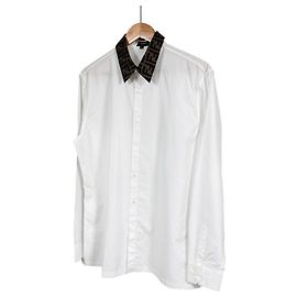 Fendi Camisa de popeline sob medida branca com colarinho de jacquard com logo FF para homem Marrom