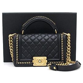 Chanel Boy Small Around Top Handle Tote Bag with Chain Black