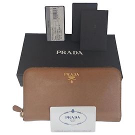 Prada Saffiano Zip Long Wallet Brown