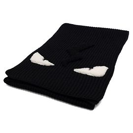 Fendi Schwarzer Strickschal aus Wolle BAG BUGS Monster Eyes Schwarz