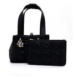 Dior Black Macro Cannage Toujours Small Tote and Shoulder Bag Black