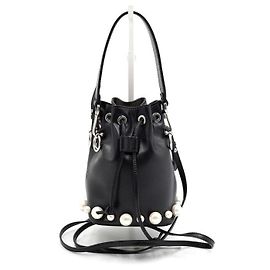 Fendi Mini borsa a secchiello e borsa a tracolla Montreggio in pelle nera decorata con perle Nero