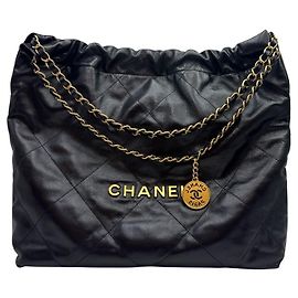 Chanel Medium Glossy Calfskin Shoulder Bag with Gold Hardware Black Black